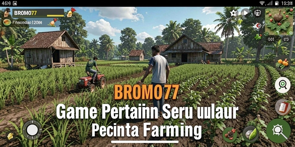 Screenshot BROMO77 menampilkan petani yang sedang merawat tanaman.