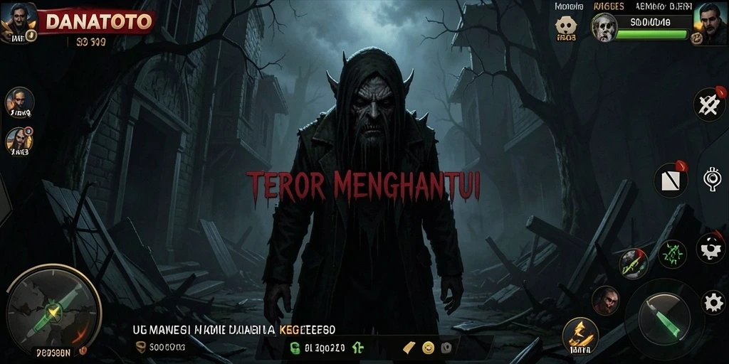 Screenshot dari gameplay mendebarkan DANATOTO di lingkungan gelap dan misterius.