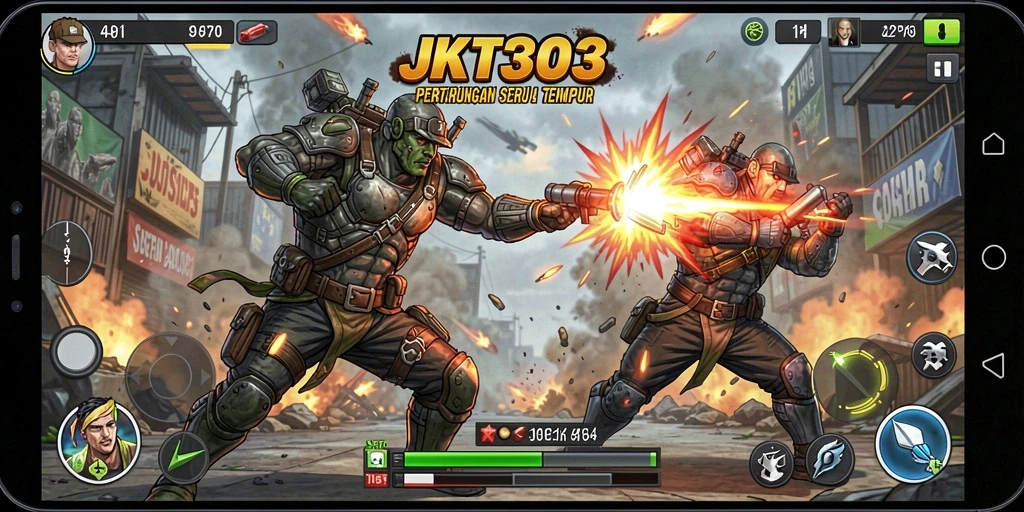 Screenshot JKT303 menampilkan pertarungan seru antara dua karakter.