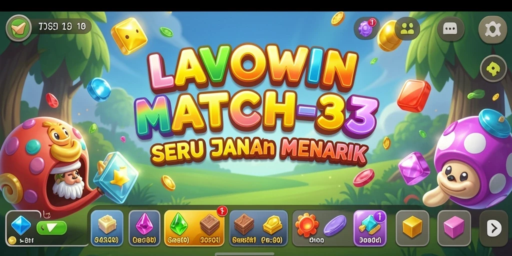 Tampilan gameplay LAVOWIN dengan susunan puzzle Match-3 yang menarik.