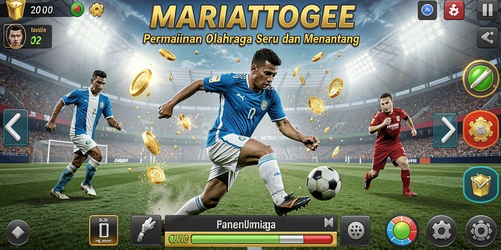 Screenshot gameplay MARIATOGEL menampilkan aksi seru olahraga.