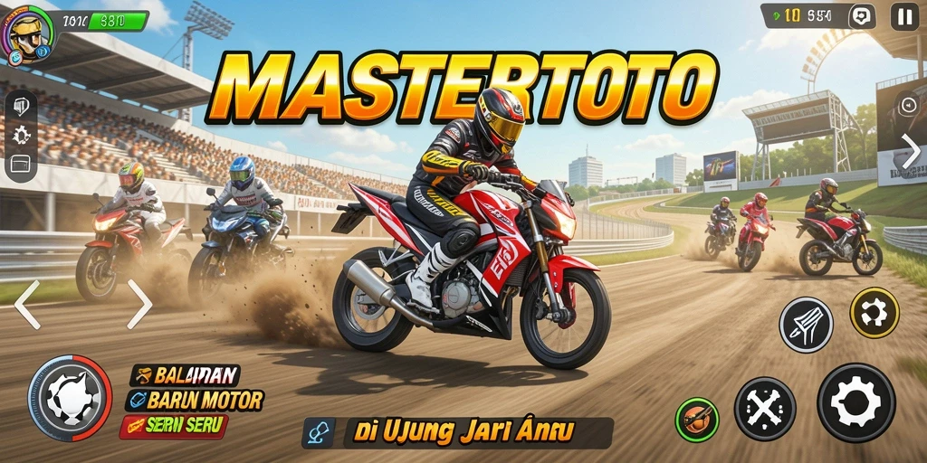 Screenshot MASTERTOTO menampilkan aksi balapan motor yang mendebarkan.