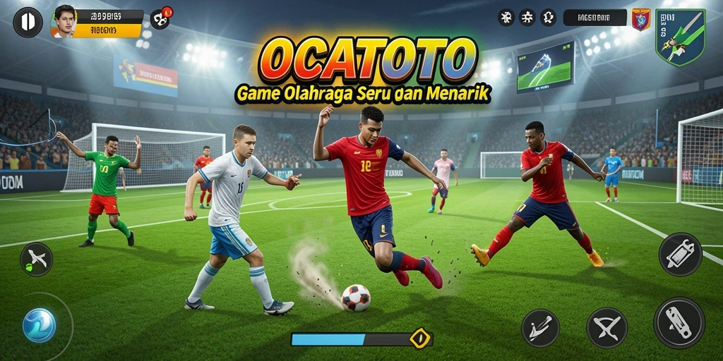 Tangkapan layar utama menunjukkan aksi seru dalam game olahraga OCATOTO.