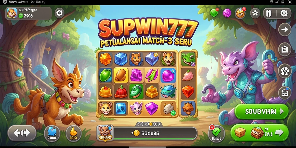 Tampilan gameplay Match-3 SUPWIN777 yang menarik dan penuh warna.
